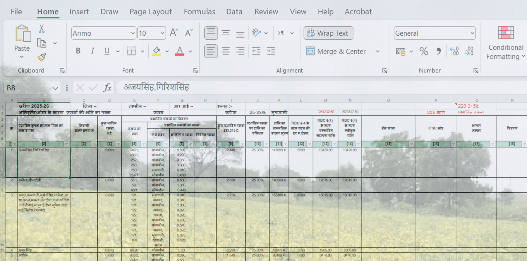 पटवारी फसल नुक़सानी  पत्रक (आरबीसी 6(4 ))